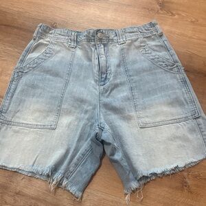 Pilcro Utility Light Blue Denim Shorts with Frayed Hem 26